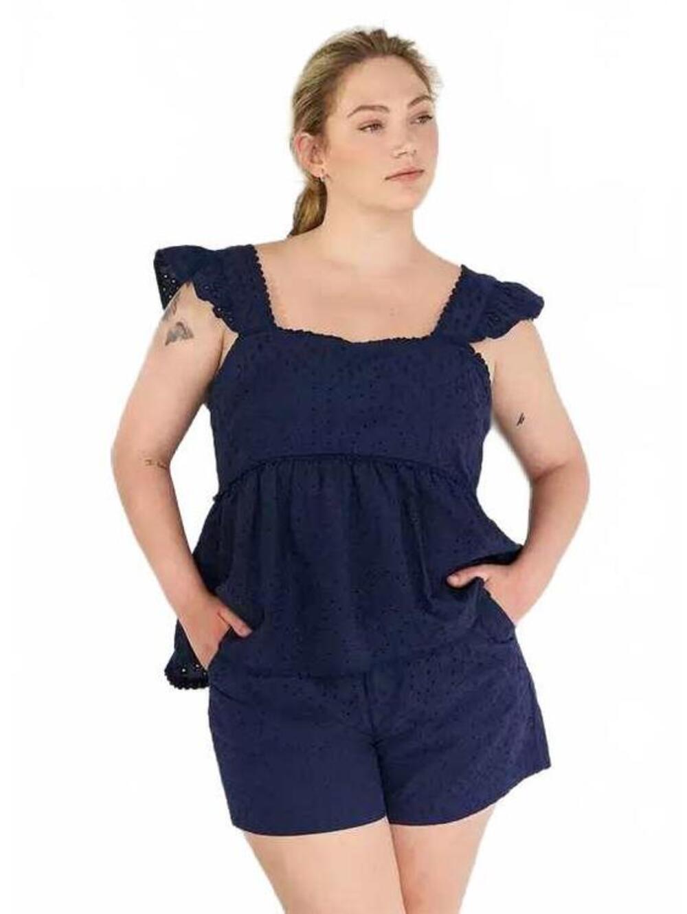 Torrid Belle Isle 4X 3 Blue Eyelet Babydoll Top RUNS LARGE Boho Cottagecore